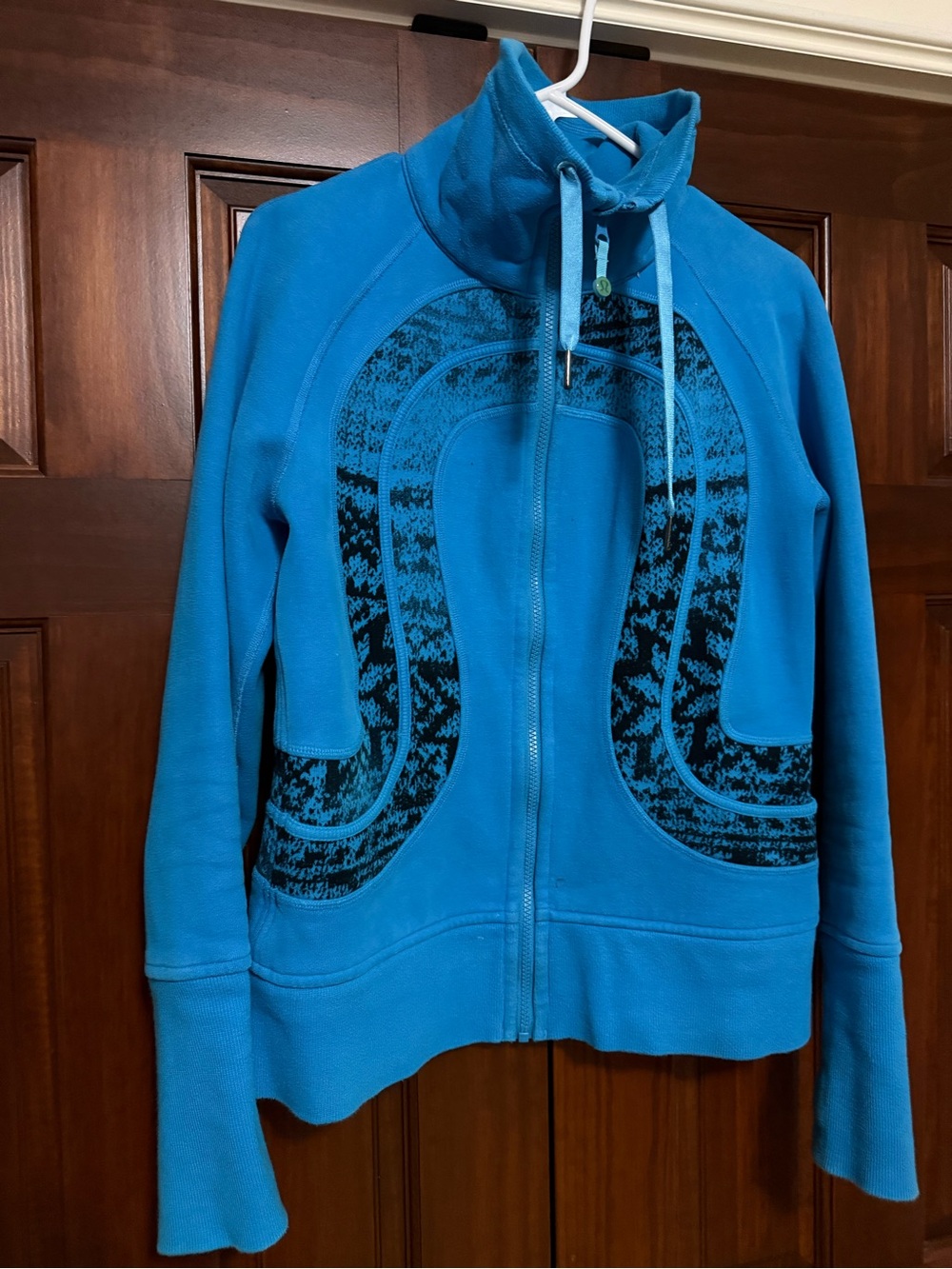 lululemon athletica Bright Turquoise Zip-Up Hoodie with Black Graphic Panels